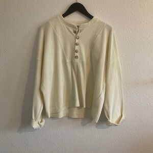 Madewell Texture & Thread Seamed Henley Top Cream Ribbed Long Sleeve Shirt - L